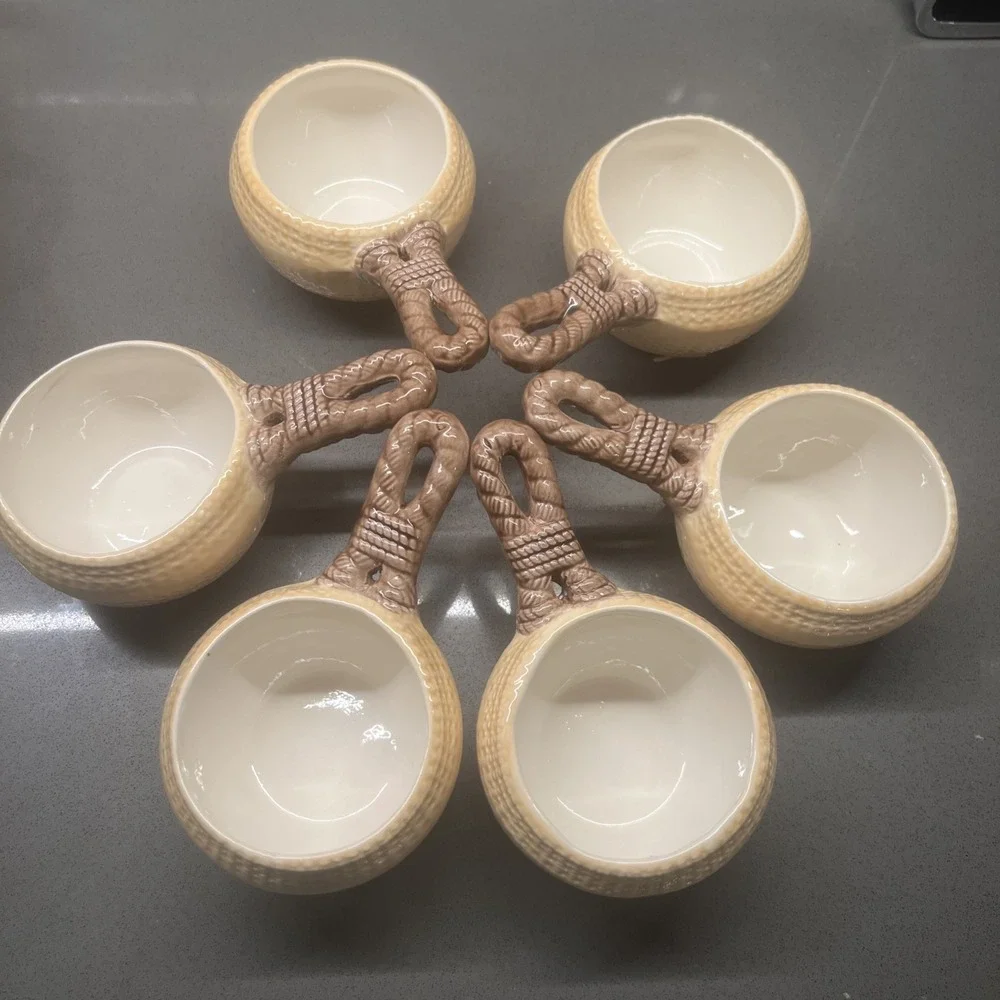 VTG Sittre Ceramics Tureen Bowl Set With Mugs Rope Pattern 1982 RARE COLOR